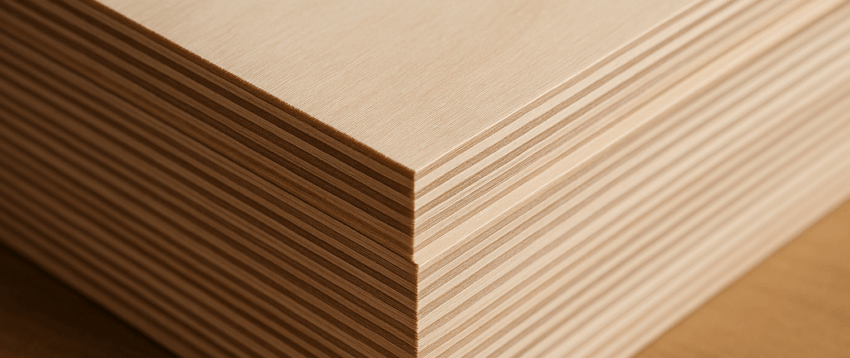 Stack of high-quality plywood sheets showing clean edges and multiple even layers