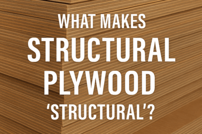 Stack of structural plywood sheets with overlay text reading “What Makes Structural Plywood ‘Structural’?” highlighting Plyman’s product range.