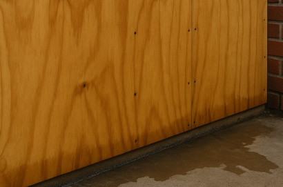 Close-up of moisture-resistant plywood installed on an exterior wall of a New Zealand building, showing sealed edges and water-resistant surface detail.