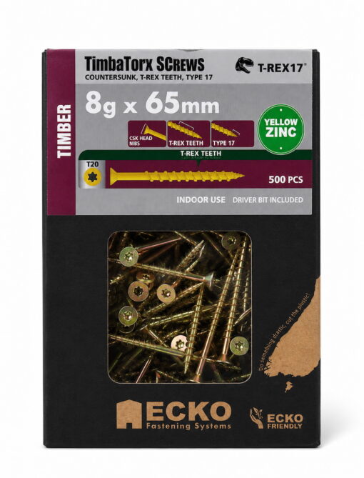 8G x 65 CSK Torx T20 T-REX17 Yellow (500 Pack) – Timber