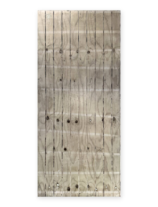 Rectangular 12mm H3.2 pine panel with vertical U-grooves and visible knots on a light timber surface.